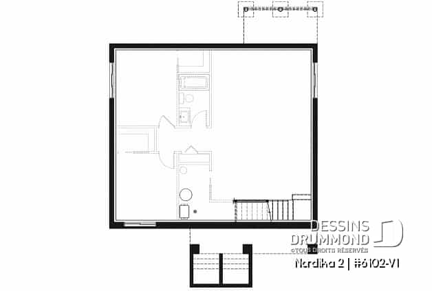 Sous-sol - Plan petite maison 2 chambres, abordable, aire ouverte, grande cuisine avec îlot et garde-manger - Nordika 2