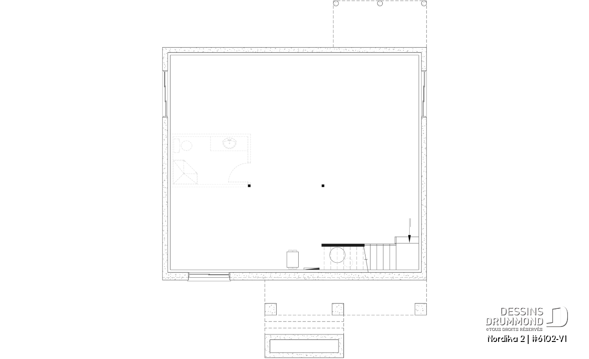 Sous-sol aménageable - Plan de maison moderne rustique abordable avec 2 à 4 chambres et vaste aire ouverte lumineuse - Nordika 2
