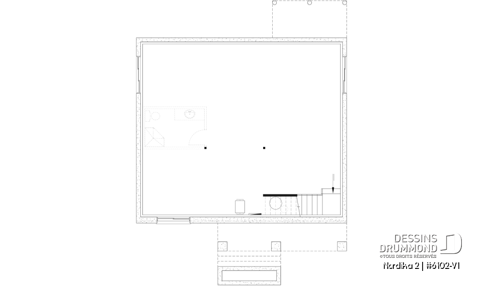 Sous-sol aménageable - Plan de maison moderne rustique abordable avec 2 à 4 chambres et vaste aire ouverte lumineuse - Nordika 2