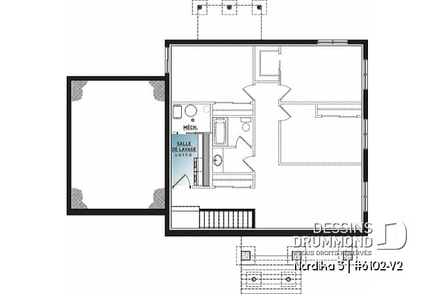 Sous-sol - Plan de maison plain-pied 2 chambres au même niveau, garage, garde-manger, aire ouverte, superbe cuisine - Nordika 3
