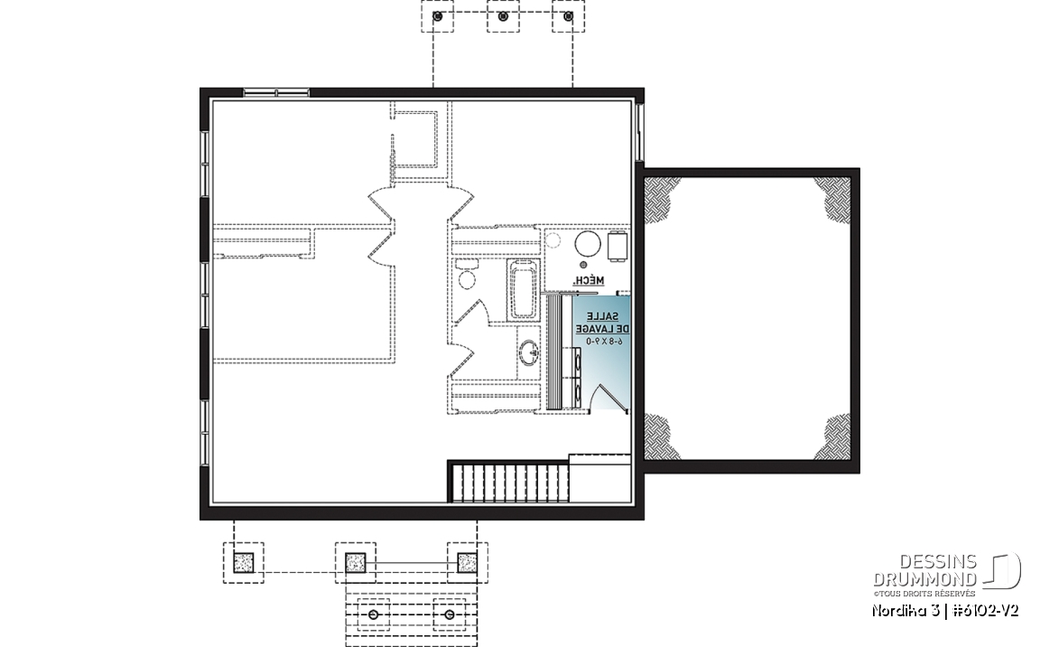 Sous-sol - Plan de maison plain-pied 2 chambres au même niveau, garage, garde-manger, aire ouverte, superbe cuisine - Nordika 3