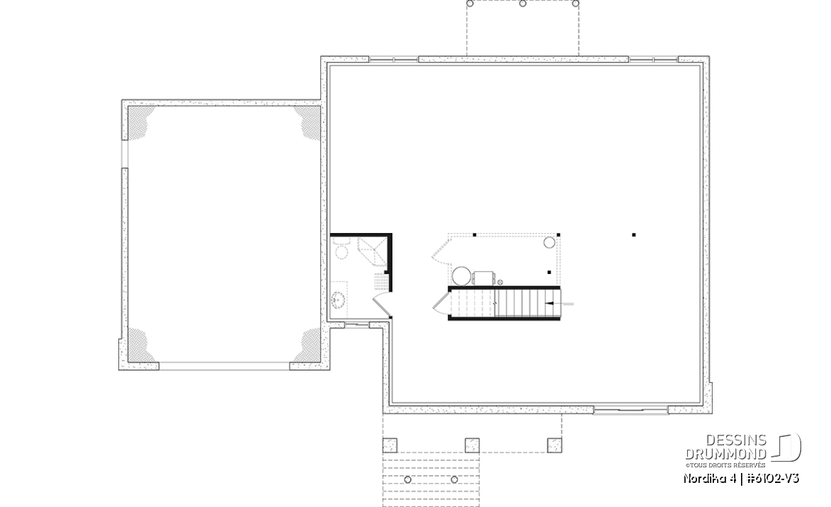Sous-sol - Plan de maison nordique Craftsman 3 chambres sur un étage – espace idéal pour famille - Nordika 4