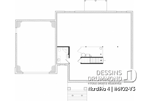 Sous-sol - Plan maison plain-pied style Craftsman, 3 chambres, garage double, salle de lavage, vestiaire, cathédral - Nordika 4