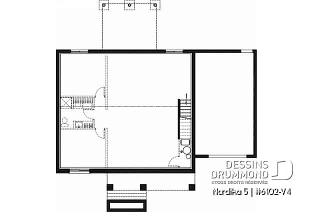 Sous-sol - Plan de maison Crafsman 2 chambres, garage, aire ouverte, garde-manger, chute à linge - Nordika 5