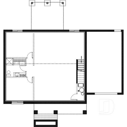 Sous-sol aménageable - Plan de maison Crafsman 2 chambres, garage, aire ouverte, garde-manger, chute à linge - Nordika 5