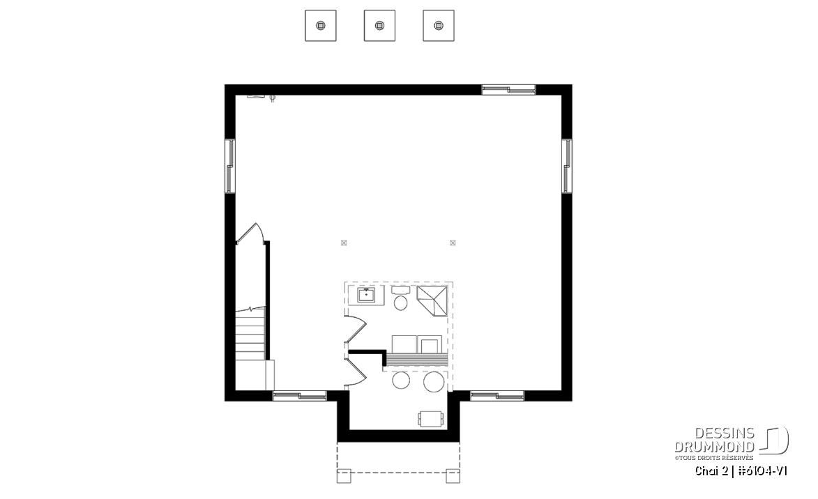 Sous-sol - Plan de plain-pied 2 chambres, économique, cuisine avec grand garde-manger, 2 garde-robes à l'entrée - Chai 2