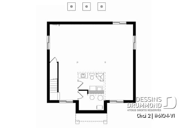 Sous-sol - Plan de plain-pied 2 chambres, économique, cuisine avec grand garde-manger, 2 garde-robes à l'entrée - Chai 2