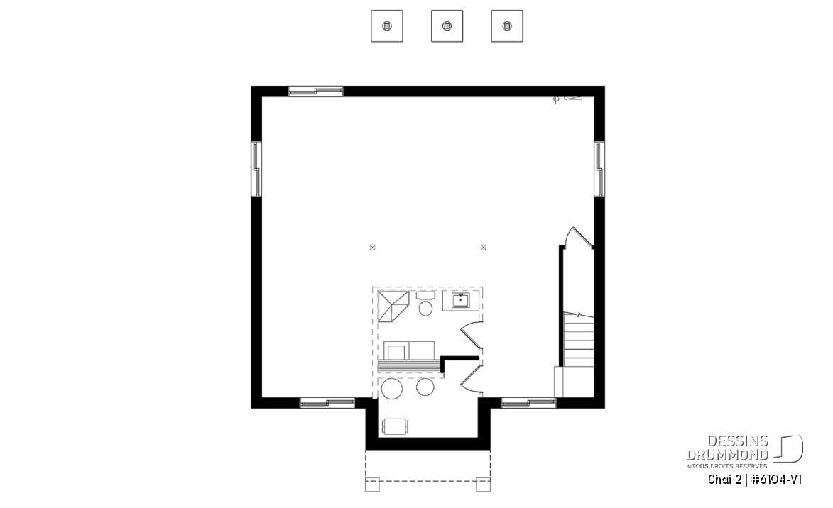 Sous-sol - Plan de plain-pied 2 chambres, économique, cuisine avec grand garde-manger, 2 garde-robes à l'entrée - Chai 2