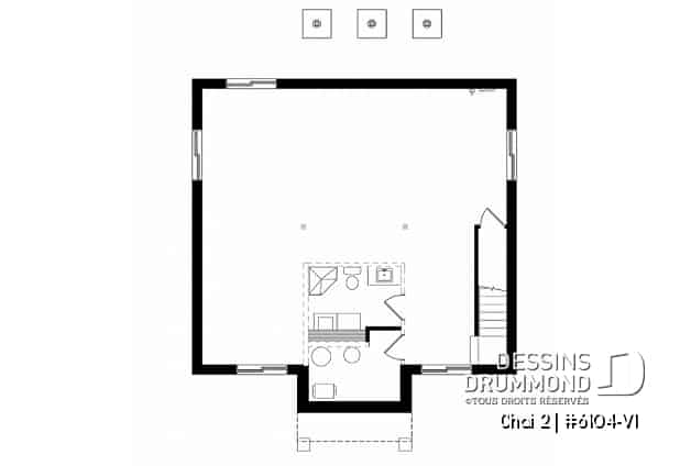 Sous-sol - Plan de plain-pied 2 chambres, économique, cuisine avec grand garde-manger, 2 garde-robes à l'entrée - Chai 2