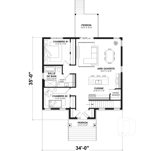 Rez-de-chaussée - Maison économique et chaleureuse au Québec : de 2 à 4 chambres, aire ouverte, terrasse abritée et sous-sol opt - Chai 3
