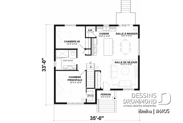 Rez-de-chaussée - Plain-pied abordable avec fondation sortie de terre, 2 chambres, champêtre, cuisine avec ilôt et garde-manger - Kimiko