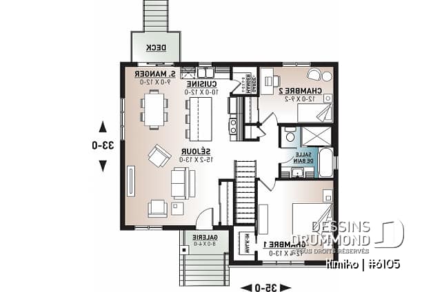 Rez-de-chaussée - Plain-pied abordable avec fondation sortie de terre, 2 chambres, champêtre, cuisine avec ilôt et garde-manger - Kimiko