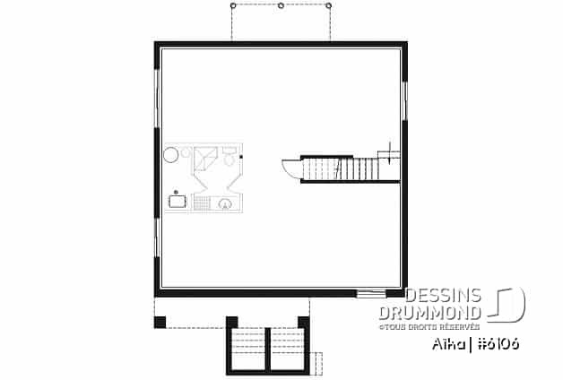 Sous-sol - Plan de plain-pied 2 chambres contemporain, cuisine et salon à l'arrière de la maison, belle fenestration - Aïka