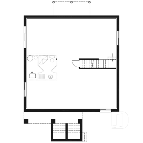 Sous-sol - Plan de plain-pied 2 chambres contemporain, cuisine et salon à l'arrière de la maison, belle fenestration - Aïka