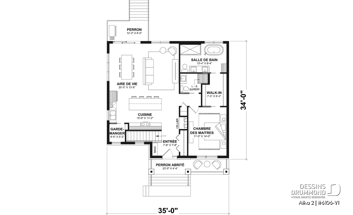 Rez-de-chaussée - Modèle de maison de plain-pied avec sous-sol aménagé optionnel, 1 à 4 chambre, 2 salons, plafond à 9 pieds - Aika 2