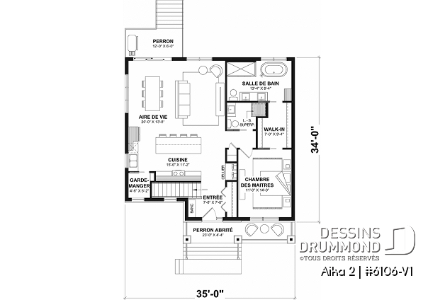 Rez-de-chaussée - Modèle de maison de plain-pied avec sous-sol aménagé, 1 à 4 chambre, 2 salons, plafond à 9 pieds - Aika 2