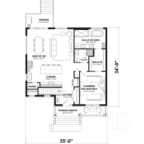 Rez-de-chaussée - Modèle de maison de plain-pied avec sous-sol aménagé optionnel, 1 à 4 chambre, 2 salons, plafond à 9 pieds - Aika 2