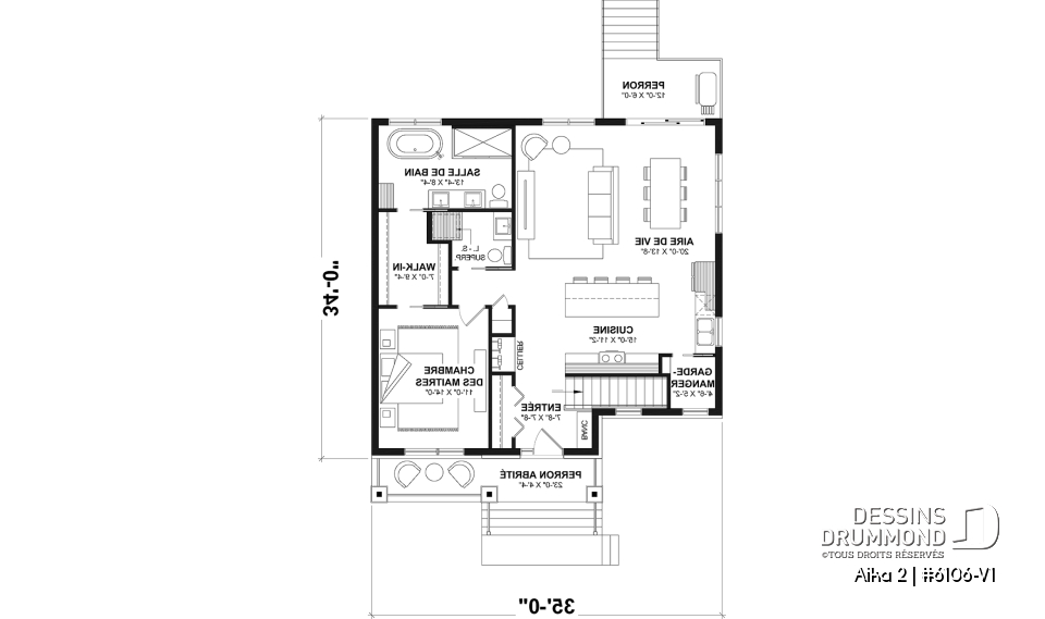 Rez-de-chaussée - Modèle de maison de plain-pied avec sous-sol aménagé optionnel, 1 à 4 chambre, 2 salons, plafond à 9 pieds - Aika 2