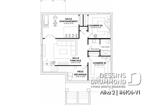 Sous-sol - Modèle de maison de plain-pied avec sous-sol aménagé, 1 à 4 chambre, 2 salons, plafond à 9 pieds - Aika 2