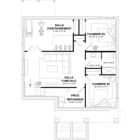 Sous-sol aménagé (Optionel $) - Modèle de maison de plain-pied avec sous-sol aménagé optionnel, 1 à 4 chambre, 2 salons, plafond à 9 pieds - Aika 2