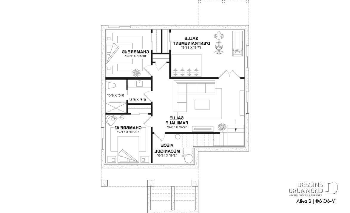 Sous-sol aménagé (Optionel $) - Modèle de maison de plain-pied avec sous-sol aménagé optionnel, 1 à 4 chambre, 2 salons, plafond à 9 pieds - Aika 2