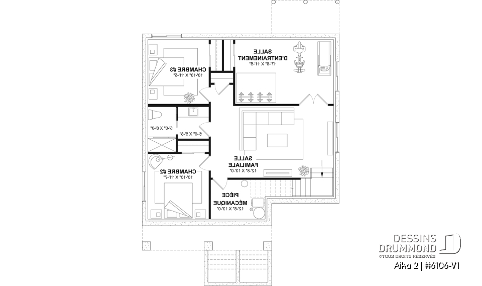 Sous-sol aménagé (Optionel $) - Modèle de maison de plain-pied avec sous-sol aménagé optionnel, 1 à 4 chambre, 2 salons, plafond à 9 pieds - Aika 2