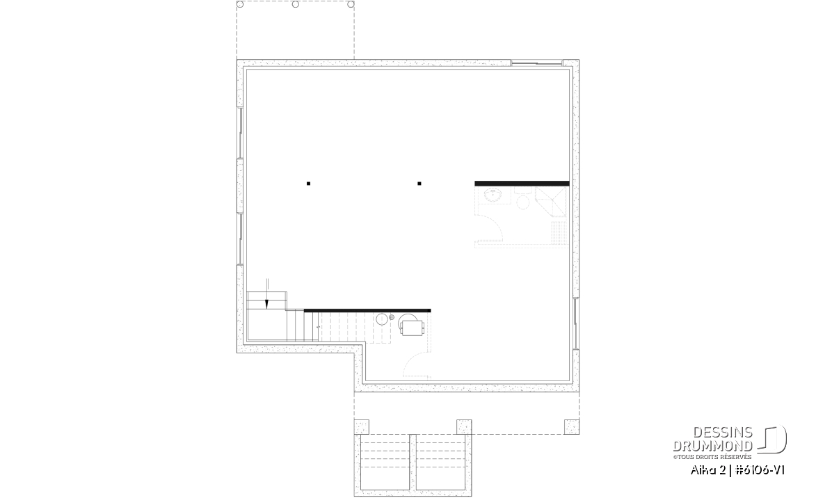 Sous-sol aménageable - Modèle de maison de plain-pied avec sous-sol aménagé optionnel, 1 à 4 chambre, 2 salons, plafond à 9 pieds - Aika 2