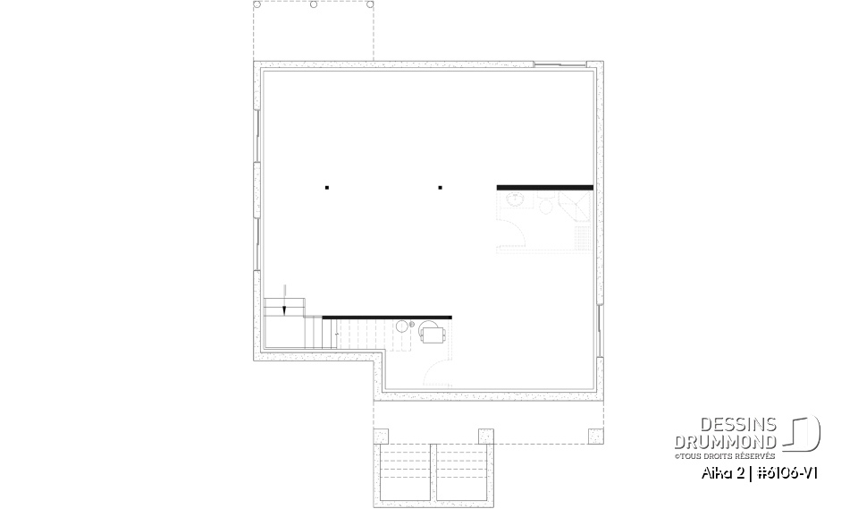 Sous-sol aménageable - Modèle de maison de plain-pied avec sous-sol aménagé optionnel, 1 à 4 chambre, 2 salons, plafond à 9 pieds - Aika 2