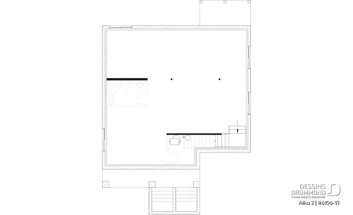 Sous-sol aménageable - Modèle de maison de plain-pied avec sous-sol aménagé optionnel, 1 à 4 chambre, 2 salons, plafond à 9 pieds - Aika 2