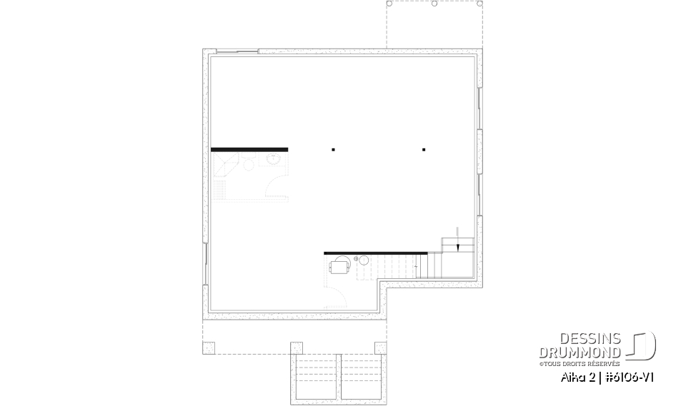 Sous-sol aménageable - Modèle de maison de plain-pied avec sous-sol aménagé optionnel, 1 à 4 chambre, 2 salons, plafond à 9 pieds - Aika 2