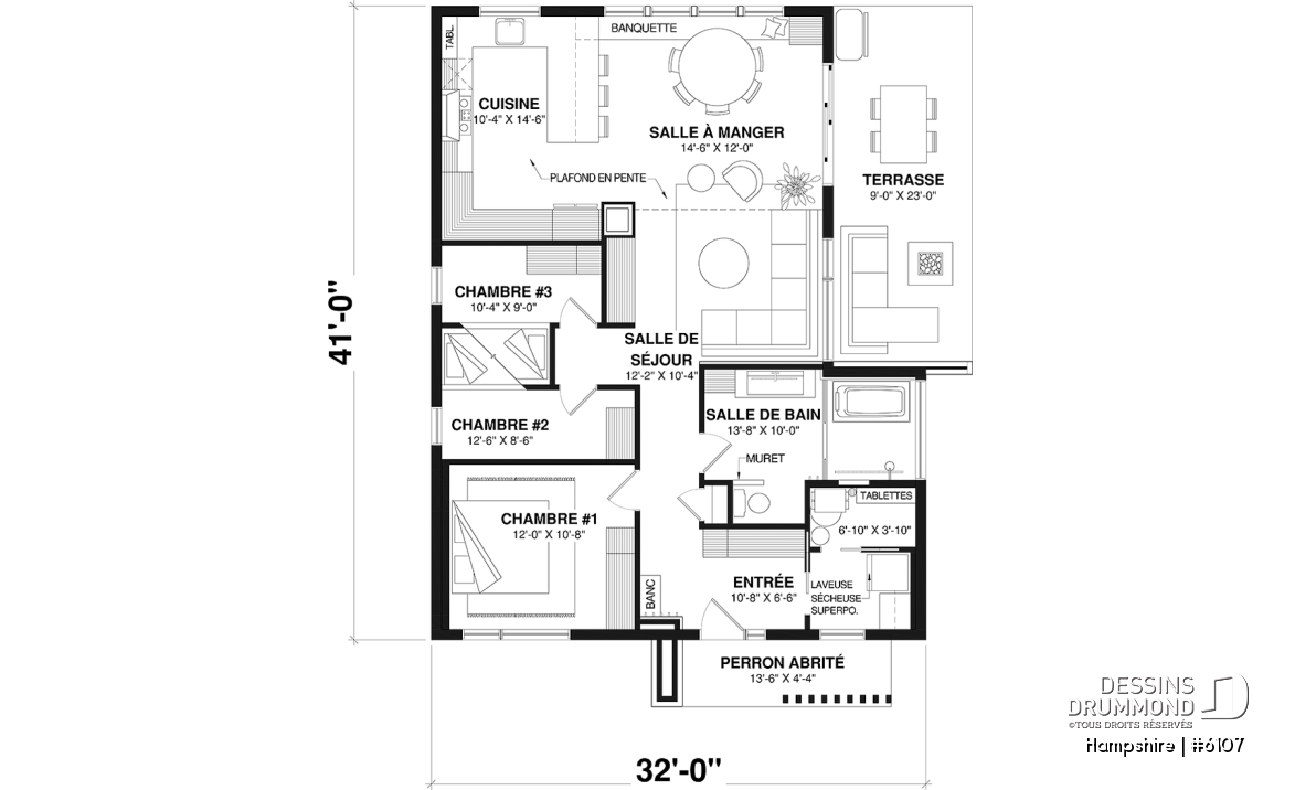Rez-de-chaussée - Modèle de maison d'inspiration mid-century moderne avec 3 chambres et fondation sur dalle de béton - Hampshire