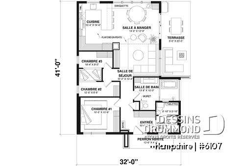 Rez-de-chaussée - Modèle de maison d'inspiration mid-century moderne avec 3 chambres et fondation sur dalle de béton - Hampshire