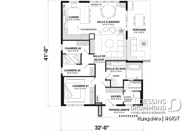 Rez-de-chaussée - Modèle de maison d'inspiration mid-century moderne avec 3 chambres et fondation sur dalle de béton - Hampshire