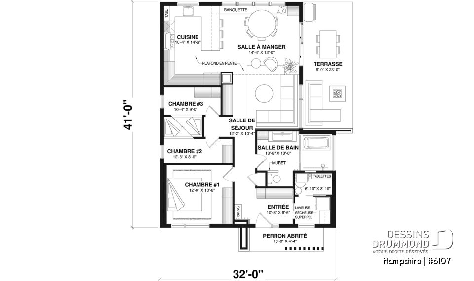 Rez-de-chaussée - Modèle de maison d'inspiration mid-century moderne avec 3 chambres et fondation sur dalle de béton - Hampshire