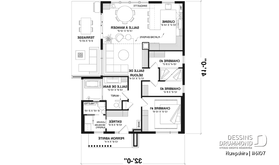 Rez-de-chaussée - Modèle de maison d'inspiration mid-century moderne avec 3 chambres et fondation sur dalle de béton - Hampshire