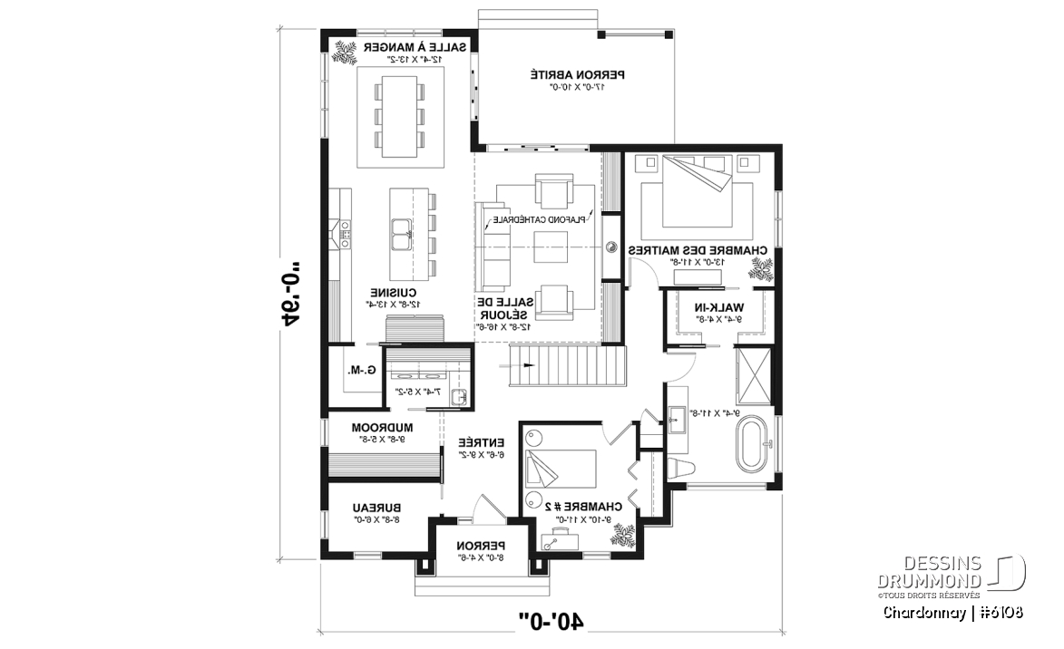 Rez-de-chaussée - Plan de maison scandinave 2 chambres + bureau, garde-manger, terrasse couverte - Chardonnay