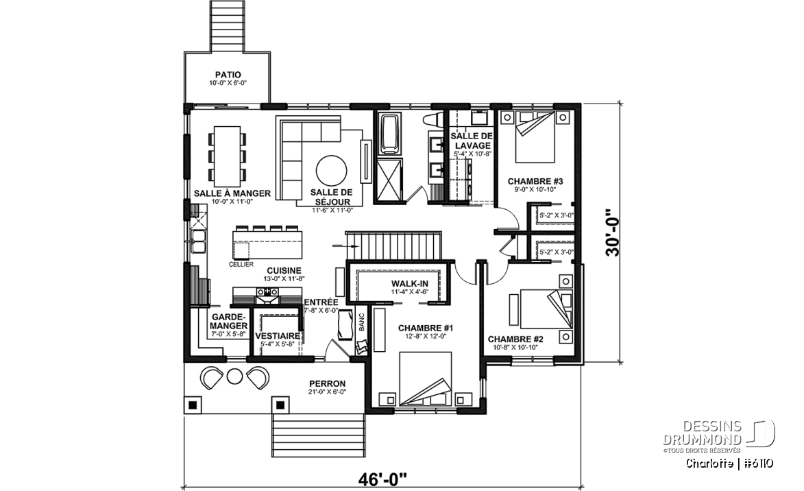 Rez-de-chaussée - Plain-pied avec 3 chambres au rez-de-chaussée et possible 2 chambres suppl. au sous-sol (optionnel $) - Charlotte