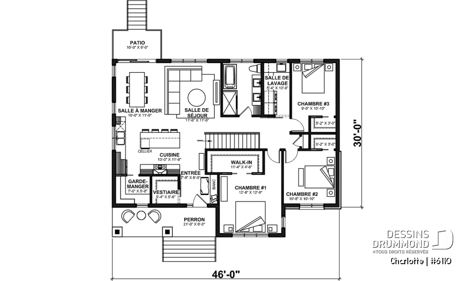 Rez-de-chaussée - Plain-pied avec 3 chambres au rez-de-chaussée et possible 2 chambres suppl. au sous-sol (optionnel $) - Charlotte