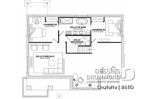 Sous-sol aménagé - Plain-pied avec 3 chambres au rez-de-chaussée et possible 2 chambres suppl. au sous-sol (optionnel $) - Charlotte