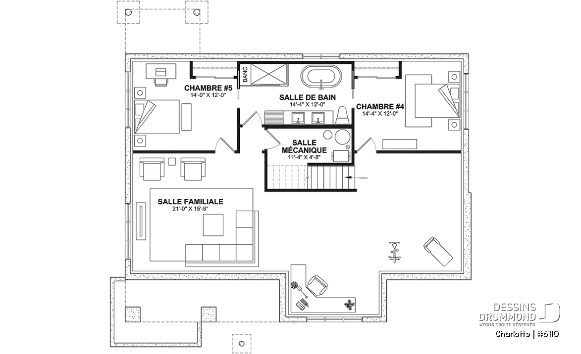 Sous-sol aménagé (Optionel $) - Plain-pied avec 3 chambres au rez-de-chaussée et possible 2 chambres suppl. au sous-sol (optionnel $) - Charlotte