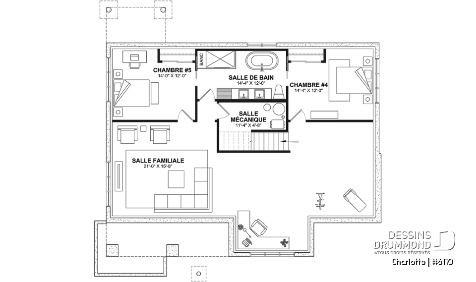Sous-sol aménagé (Optionel $) - Plain-pied avec 3 chambres au rez-de-chaussée et possible 2 chambres suppl. au sous-sol (optionnel $) - Charlotte