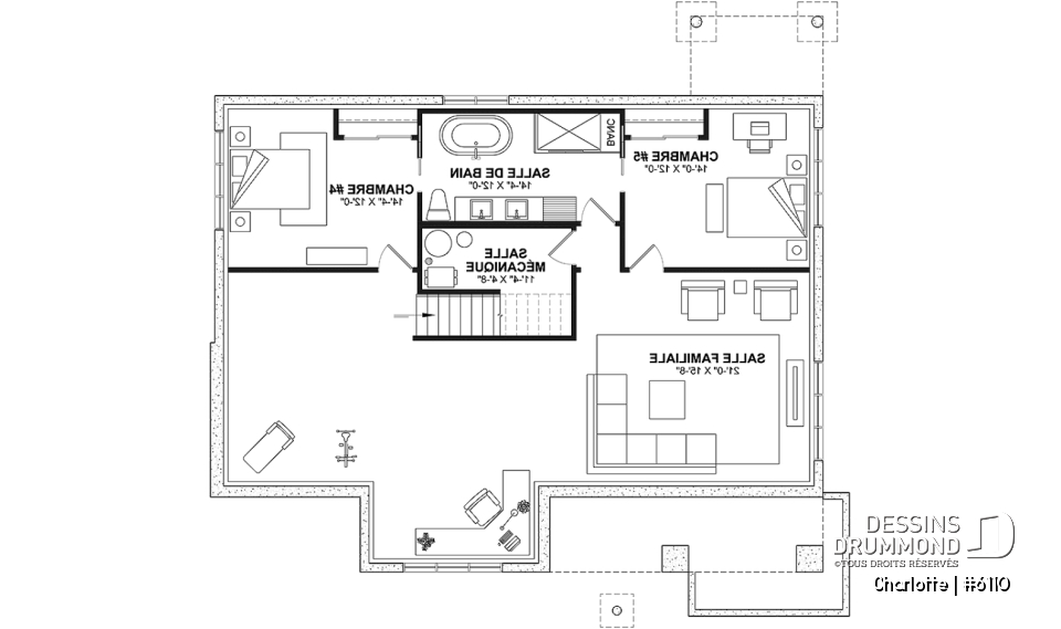 Sous-sol aménagé (Optionel $) - Plain-pied avec 3 chambres au rez-de-chaussée et possible 2 chambres suppl. au sous-sol (optionnel $) - Charlotte