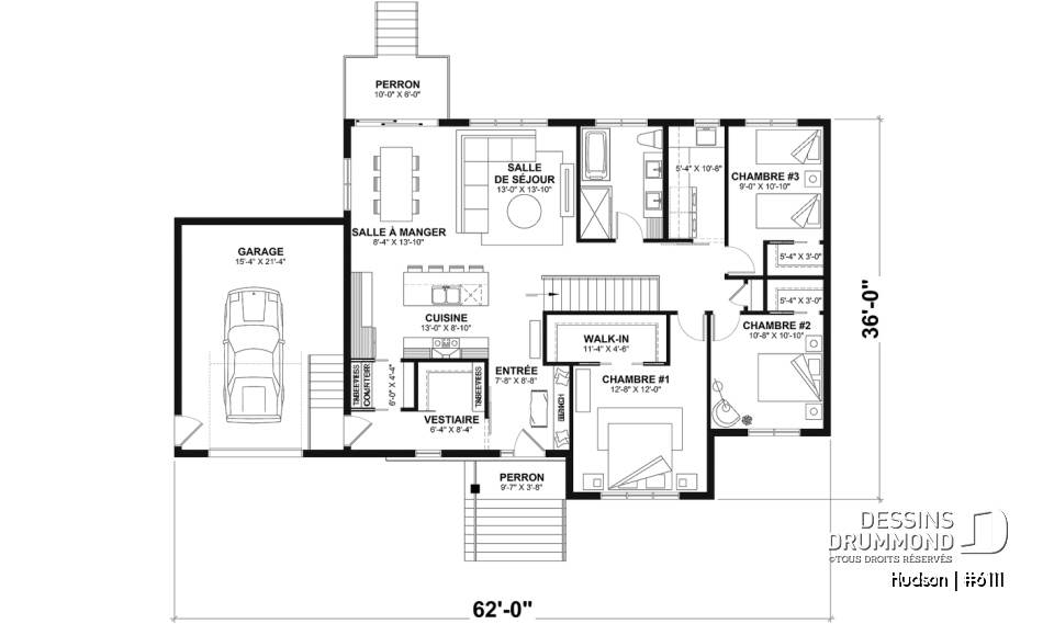 Rez-de-chaussée - Modèle de la collection Maibec X Dessins Drummond proposant 3 chambres, vestiaire, garage - Hudson