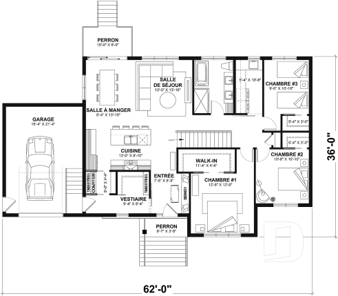 Rez-de-chaussée - Modèle de la collection Maibec X Dessins Drummond proposant 3 chambres, vestiaire, garage - Hudson