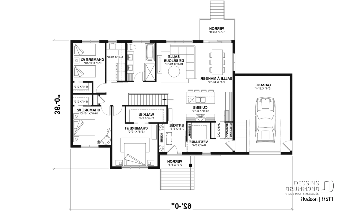 Rez-de-chaussée - Modèle de la collection Maibec X Dessins Drummond proposant 3 chambres, vestiaire, garage - Hudson