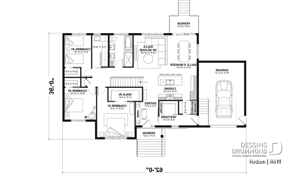 Rez-de-chaussée - Modèle de la collection Maibec X Dessins Drummond proposant 3 chambres, vestiaire, garage - Hudson