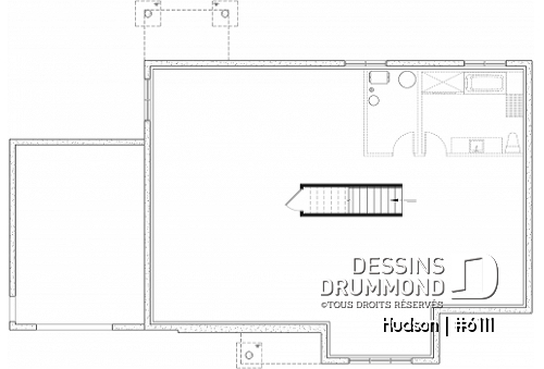 Sous-sol - Plan de la collection Maibec X Dessins Drummond proposant 3 chambres, vestiaire, garage - Hudson