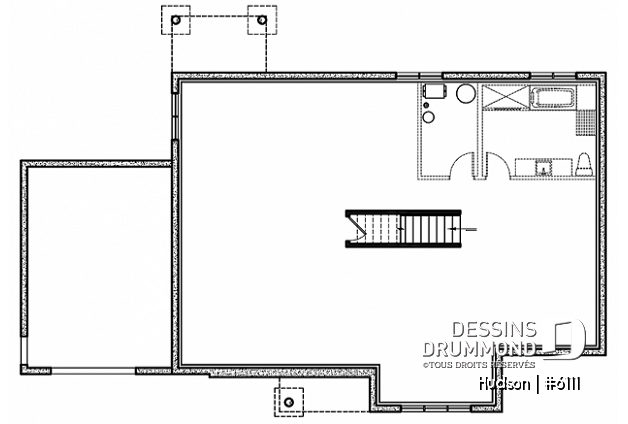 Sous-sol - Plan de la collection Maibec X Dessins Drummond proposant 3 chambres, vestiaire, garage - Hudson