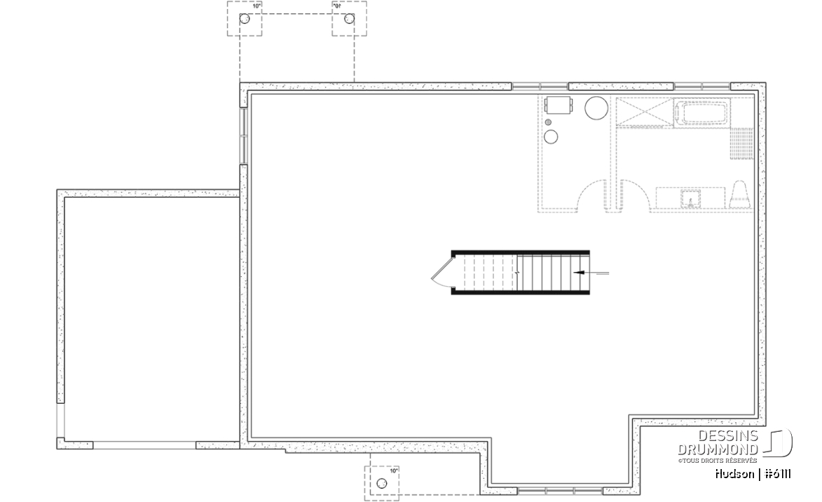 Sous-sol aménageable - Modèle de la collection Maibec X Dessins Drummond proposant 3 chambres, vestiaire, garage - Hudson