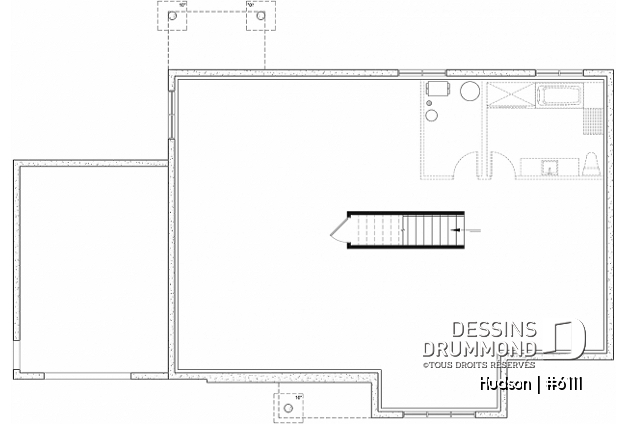 Sous-sol aménageable - Plan de la collection Maibec X Dessins Drummond proposant 3 chambres, vestiaire, garage - Hudson